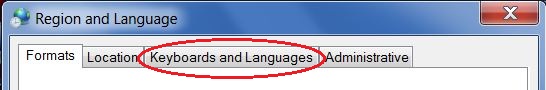 "Keyboards and Languages" under "Region and Language" in the Control Panel