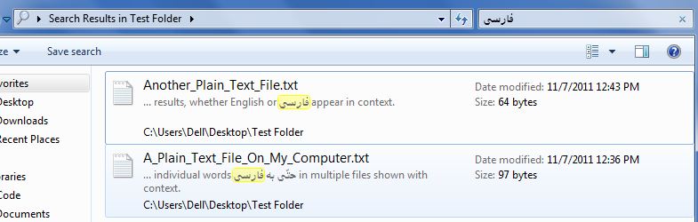 Search results in Persian in Windows 7